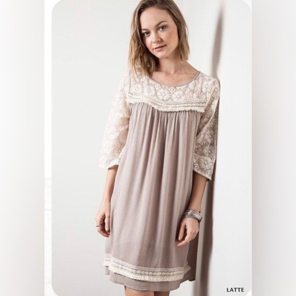 Umgee mocha and lace boho dress size medium
